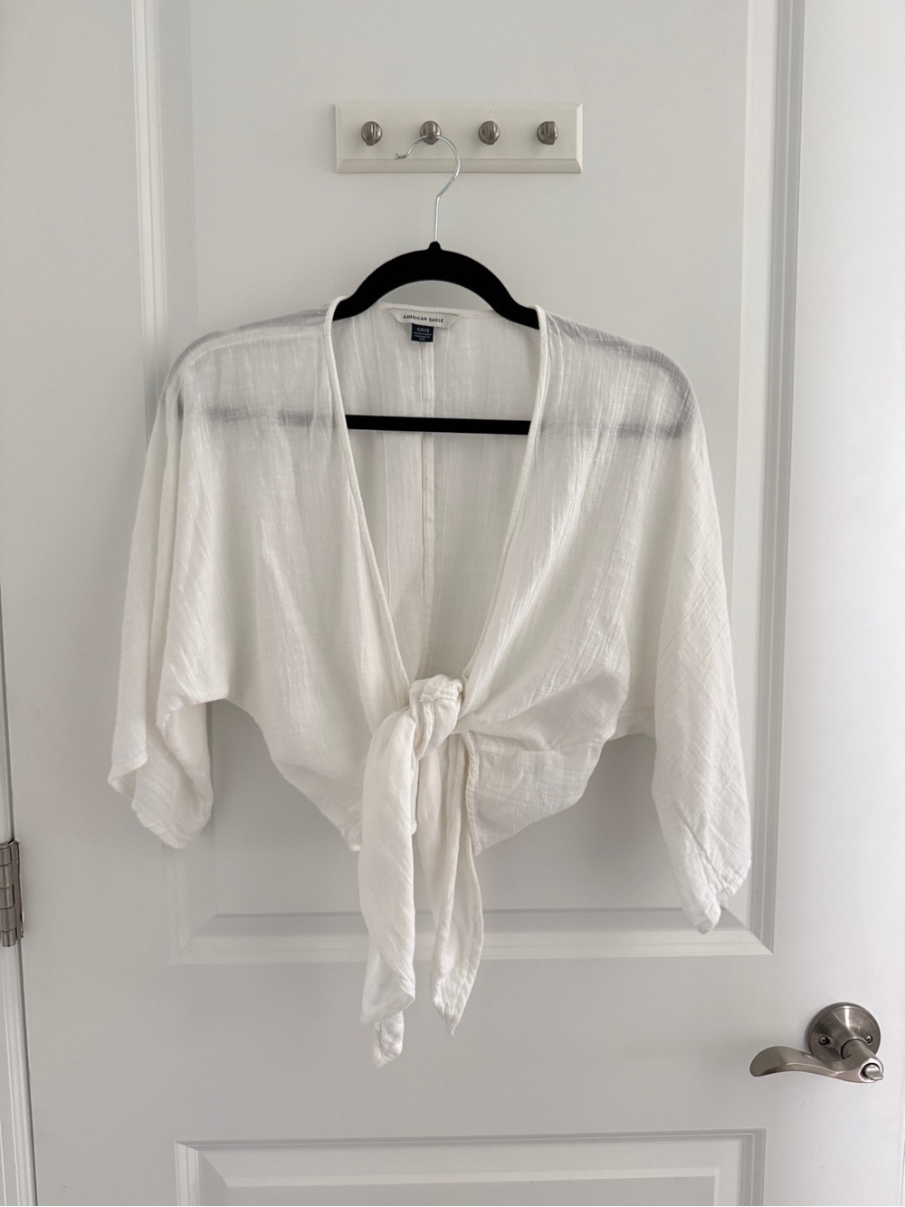 American Eagle Semi-Sheer Cropped Tie Top Size Small